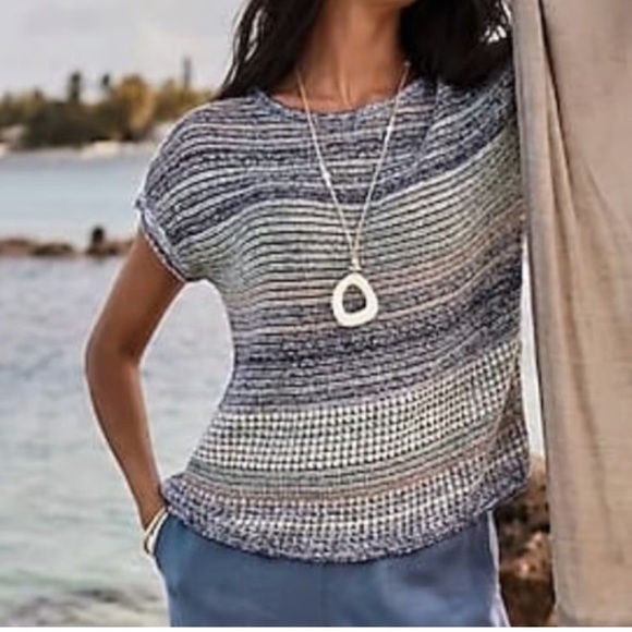 NWT PureJill J Jill Linen Cotton Modal Blend Knit Boxy Lagenlook coastal top XL - Picture 2 of 15